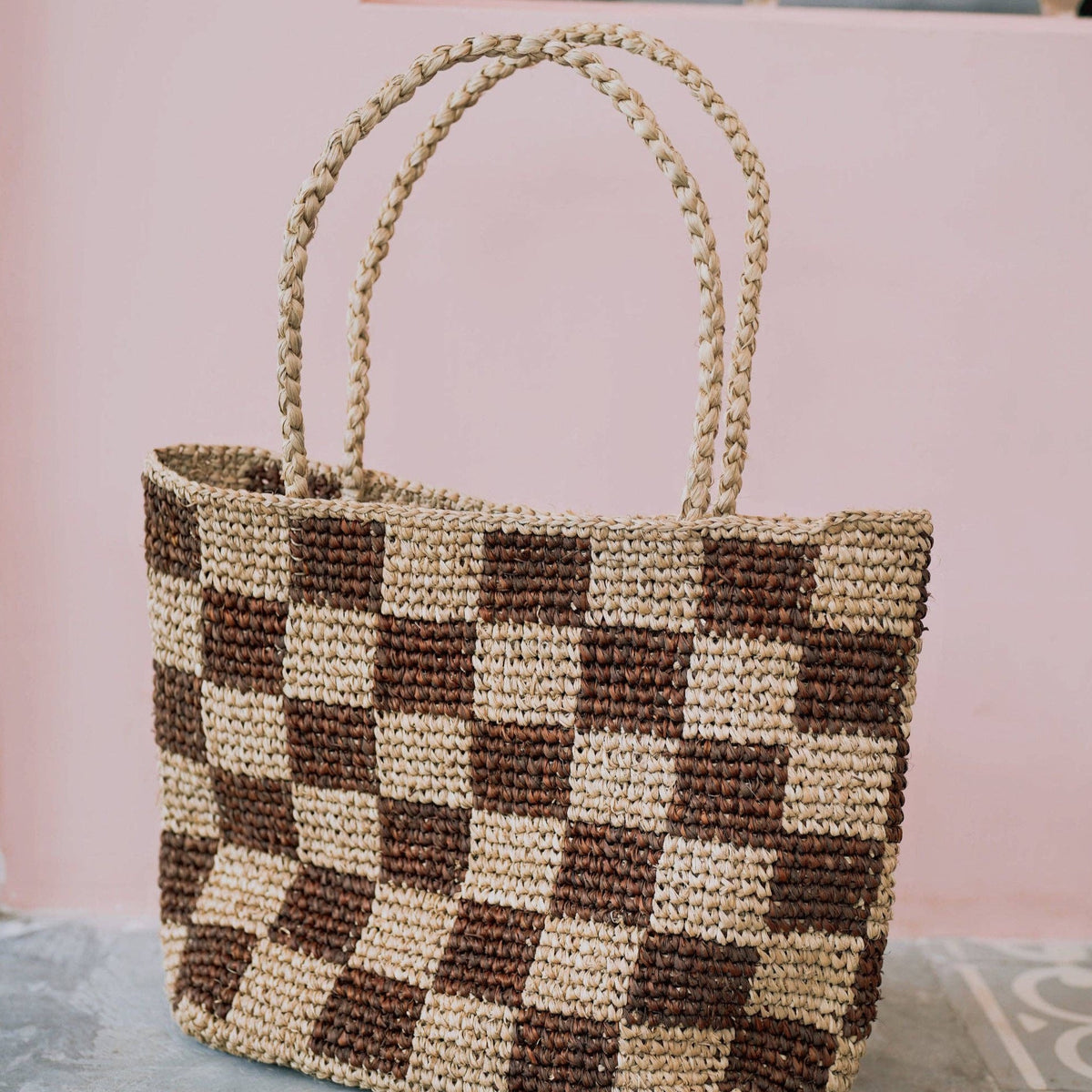 Anita Check Raffia Tote – Abode By Garage Collective